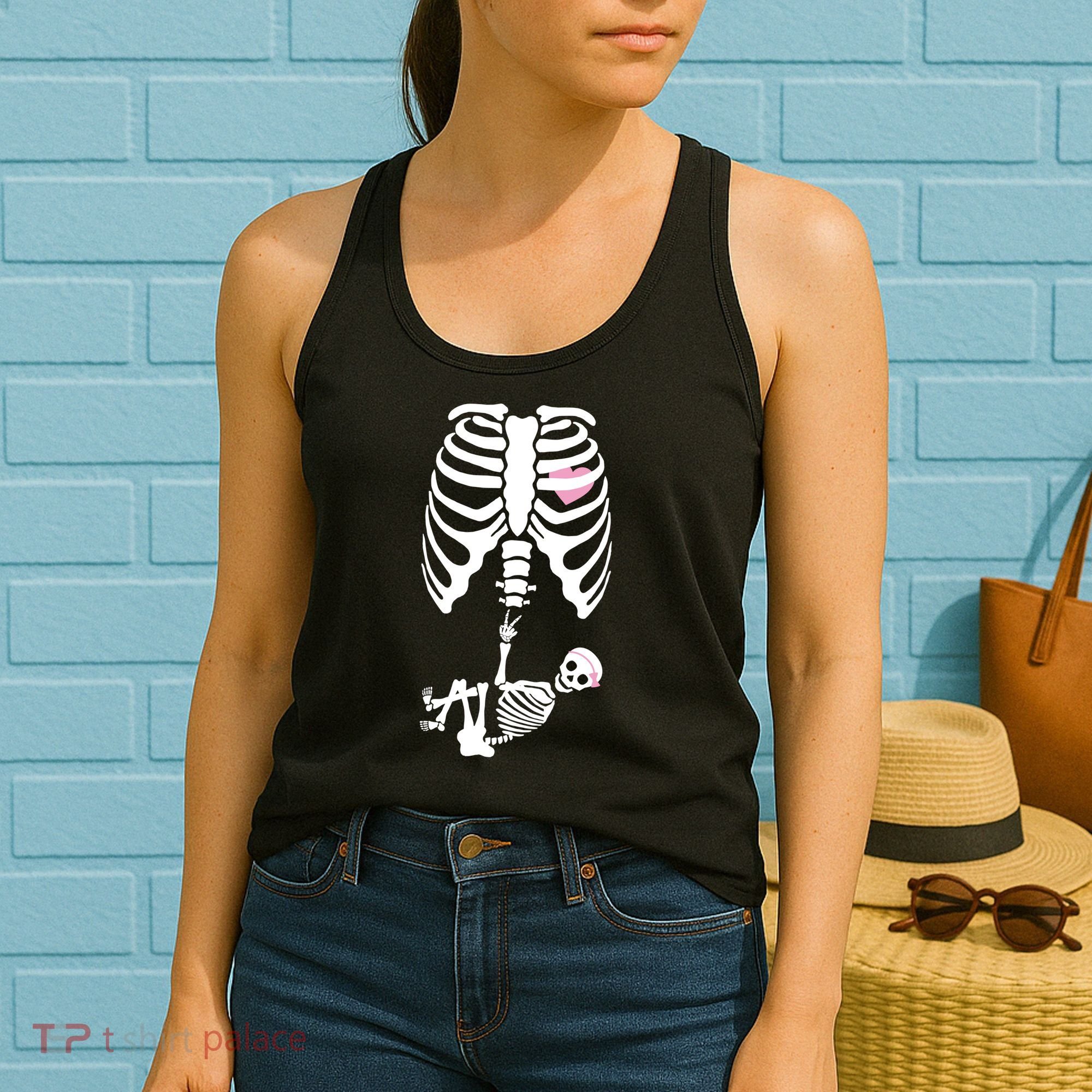 Pregnant Skeleton Baby Girl Halloween Costume Women's Tank Top