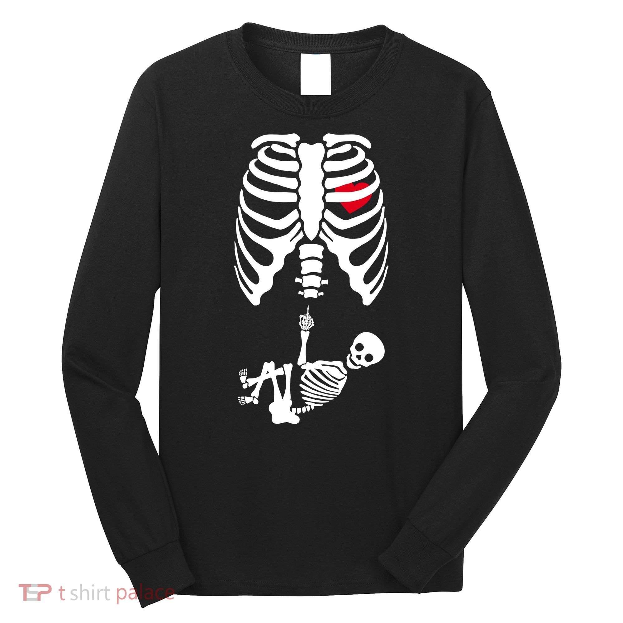 Pregnant Skeleton Baby Middle Finger Costume Long Sleeve Shirt