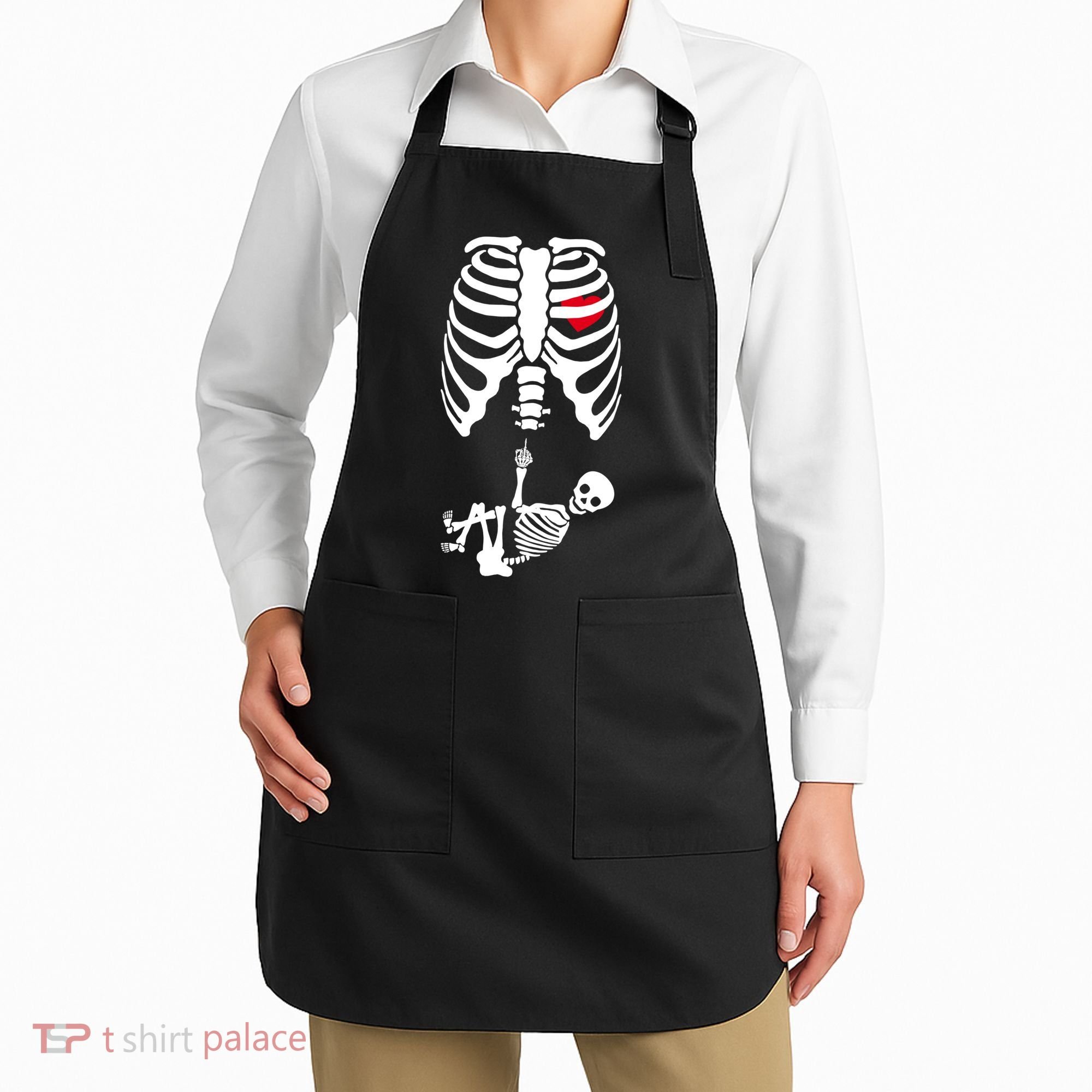 Pregnant Skeleton Baby Middle Finger Costume Apron