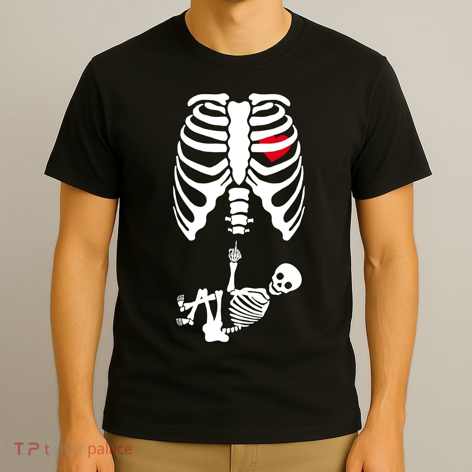Pregnant Skeleton Baby Middle Finger Costume T-Shirt