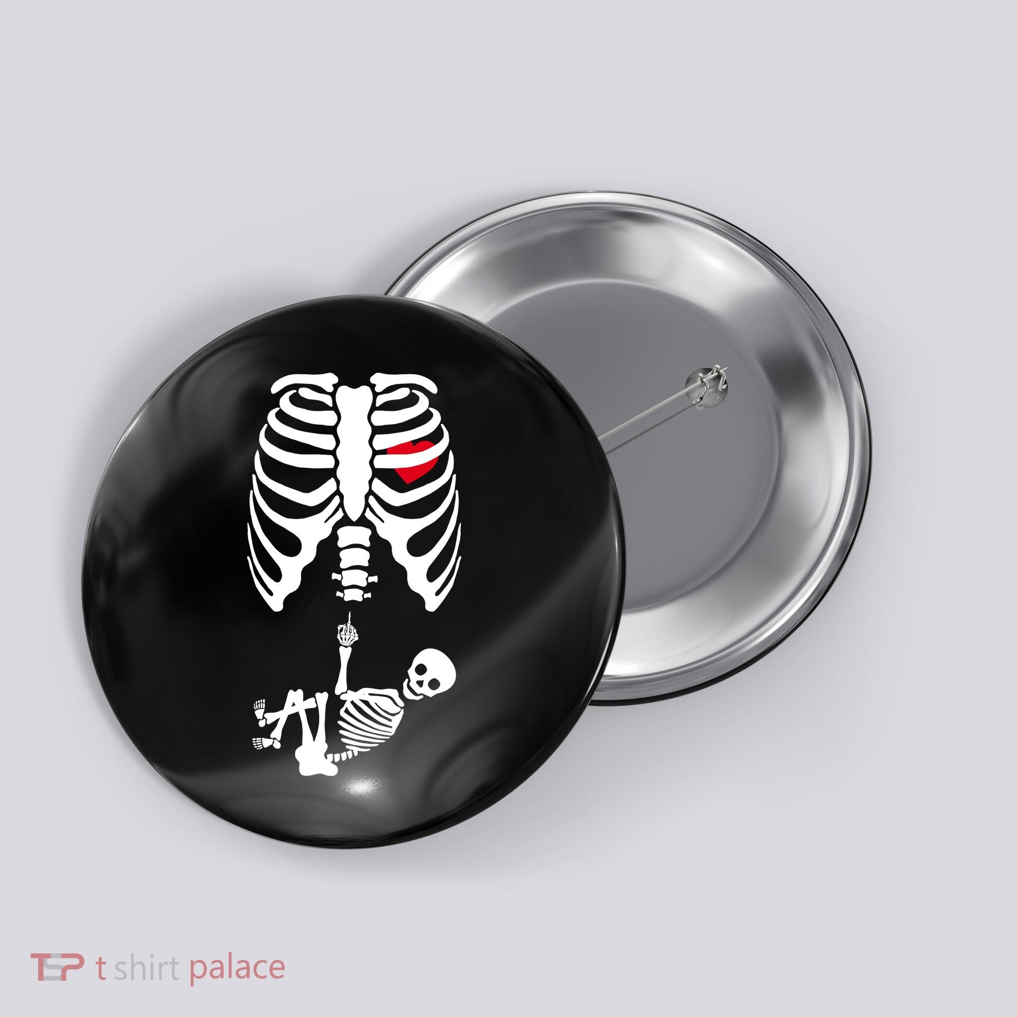 Pregnant Skeleton Baby Middle Finger Costume Button