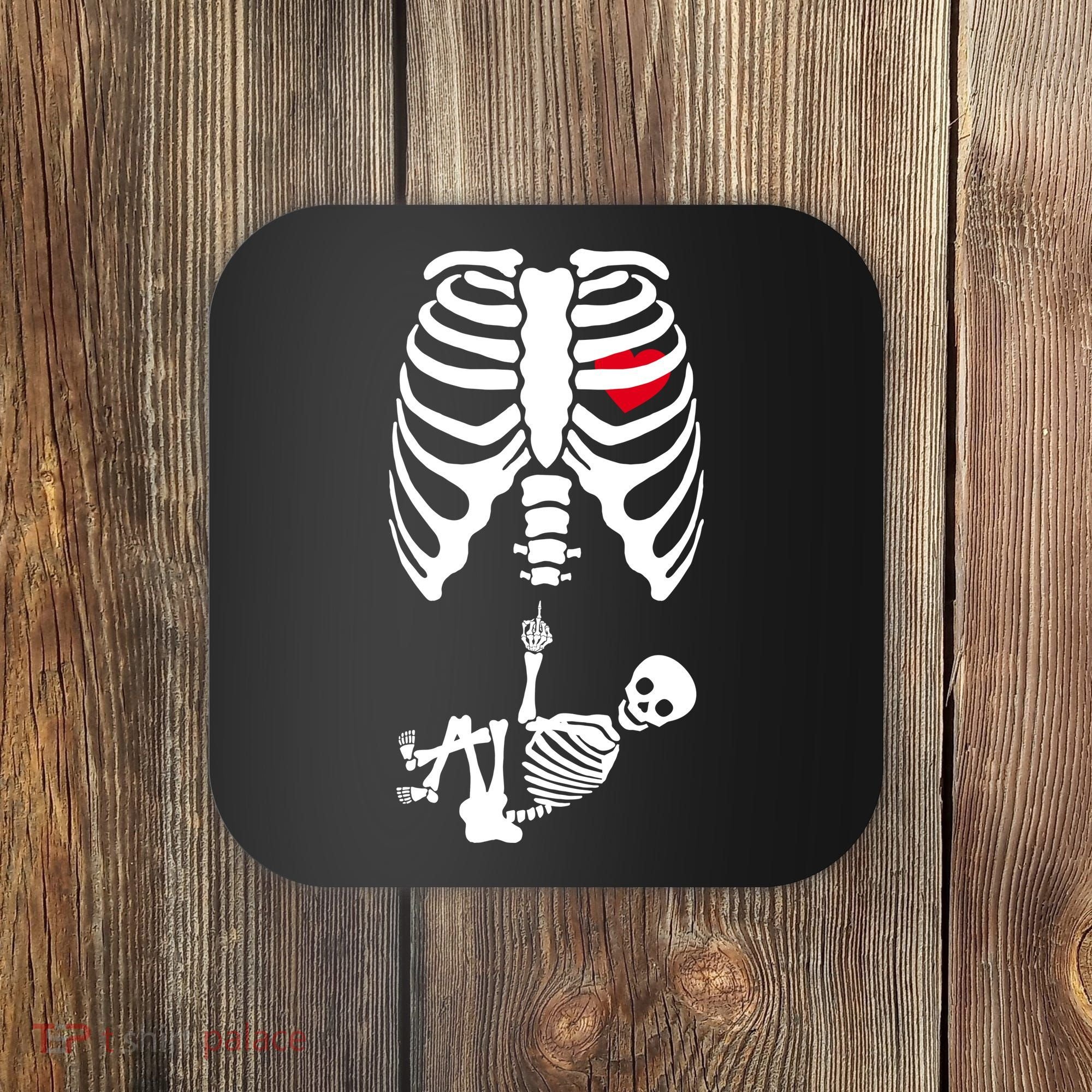 Pregnant Skeleton Baby Middle Finger Costume Coaster