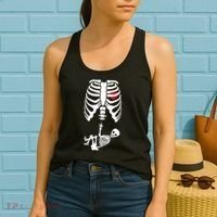 Pregnant Skeleton Baby Middle Finger Costume Women's Tank Top thumb 2