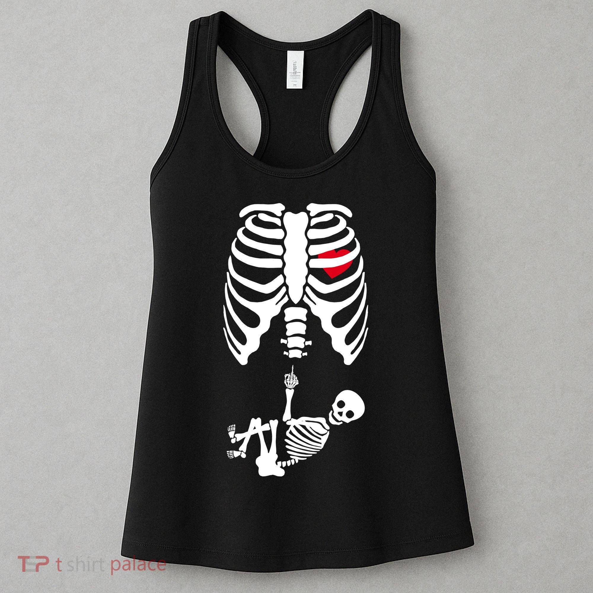 Pregnant Skeleton Baby Middle Finger Costume Women's Tank Top