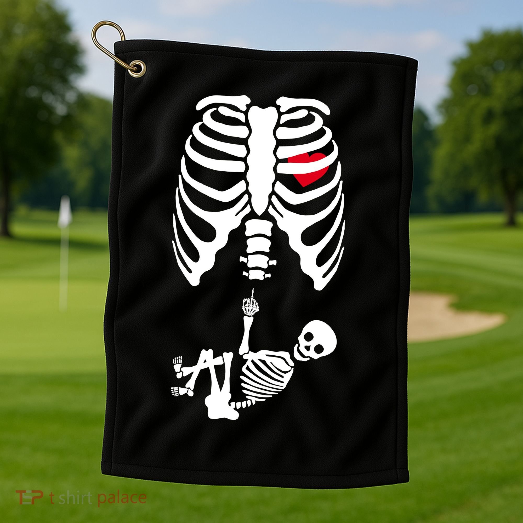 Pregnant Skeleton Baby Middle Finger Costume Golf Towel