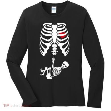 Pregnant Skeleton Baby Middle Finger Costume Women's Long Sleeve Shirt