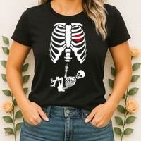 Pregnant Skeleton Baby Middle Finger Costume Women's T-Shirt thumb 2