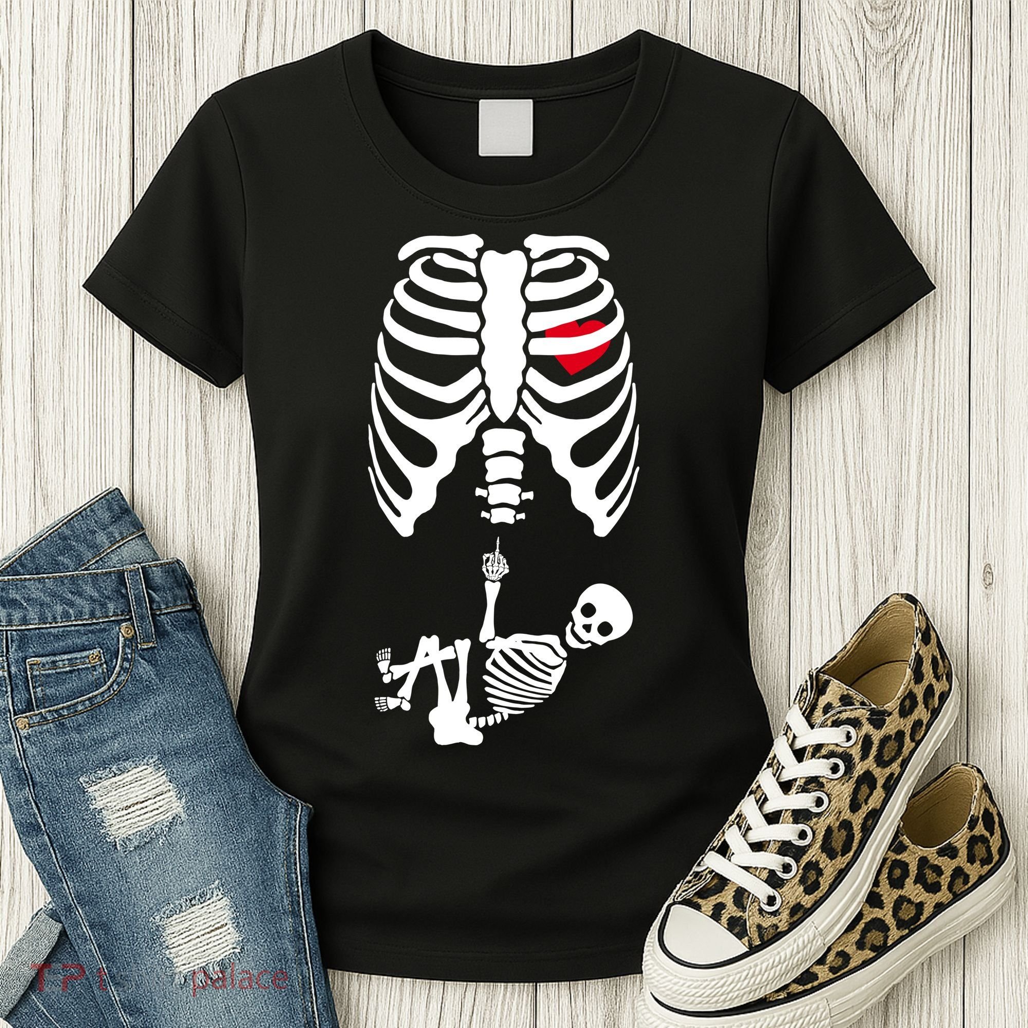 Pregnant Skeleton Baby Middle Finger Costume Women's T-Shirt