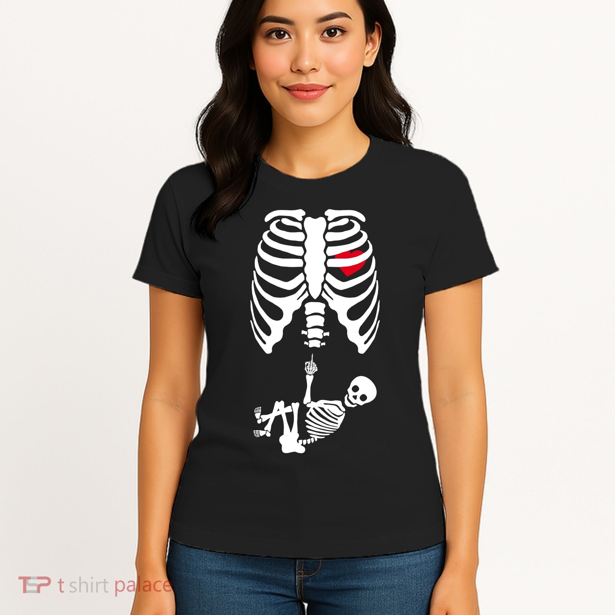 Pregnant Skeleton Baby Middle Finger Costume Women's T-Shirt