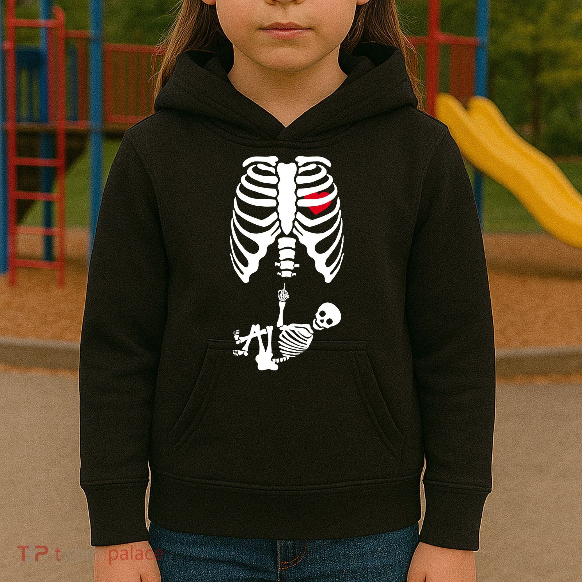 Pregnant Skeleton Baby Middle Finger Costume Kids Hoodie