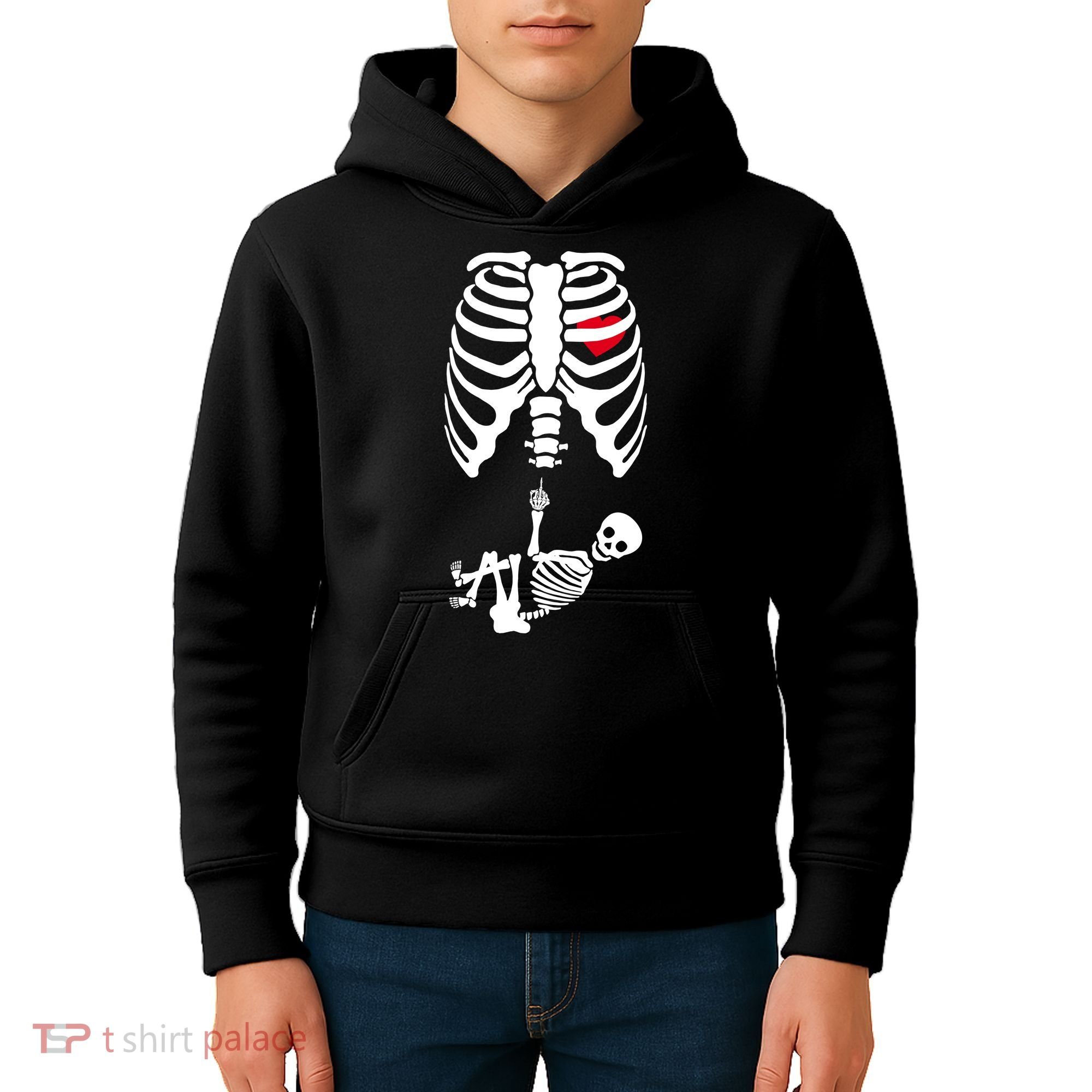 Pregnant Skeleton Baby Middle Finger Costume Kids Hoodie