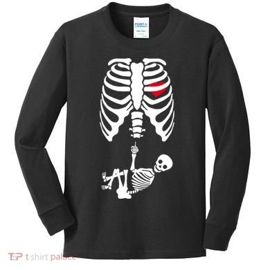 Pregnant Skeleton Baby Middle Finger Costume Kids Long Sleeve Shirt