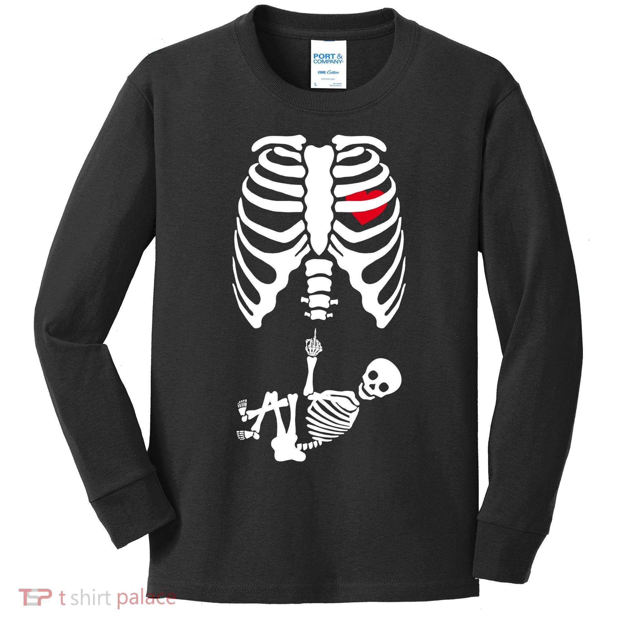 Pregnant Skeleton Baby Middle Finger Costume Kids Long Sleeve Shirt