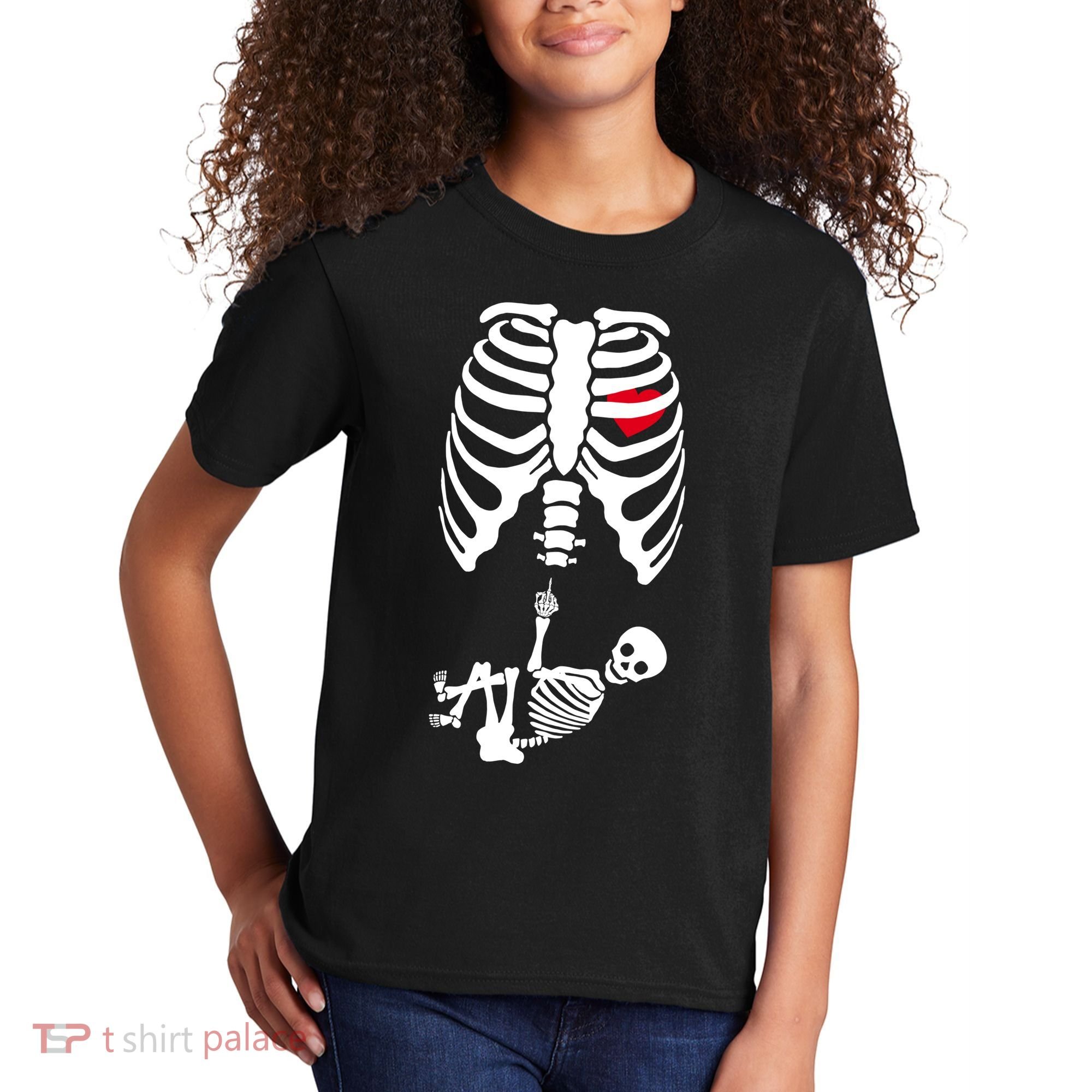 Pregnant Skeleton Baby Middle Finger Costume Kids T-Shirt