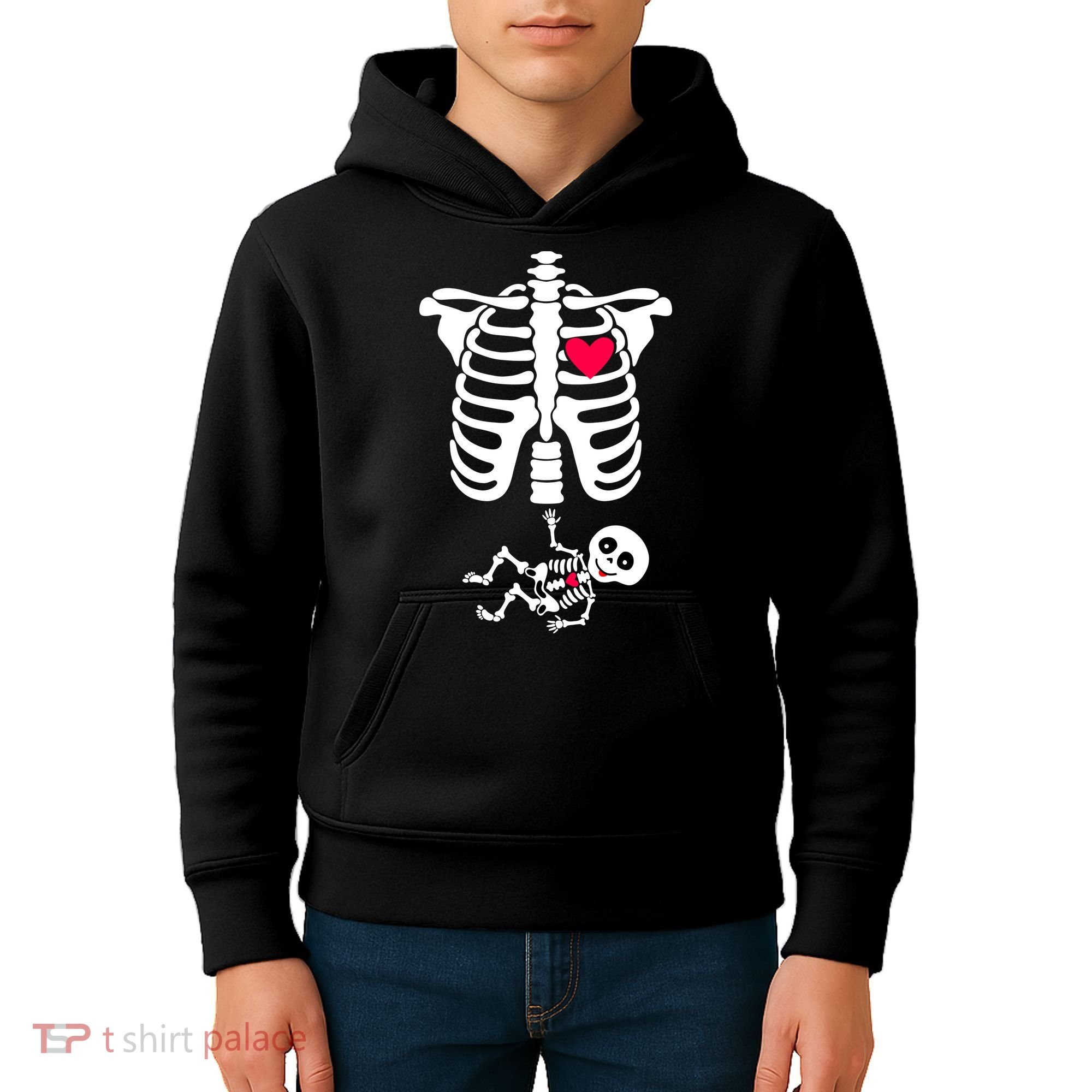 Pregnant Skeleton Ribcage with Baby Costume Kids Hoodie