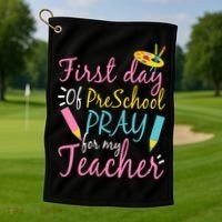 Preschool Pre K Pray For My Teacher Funny Golf Towel thumb 1