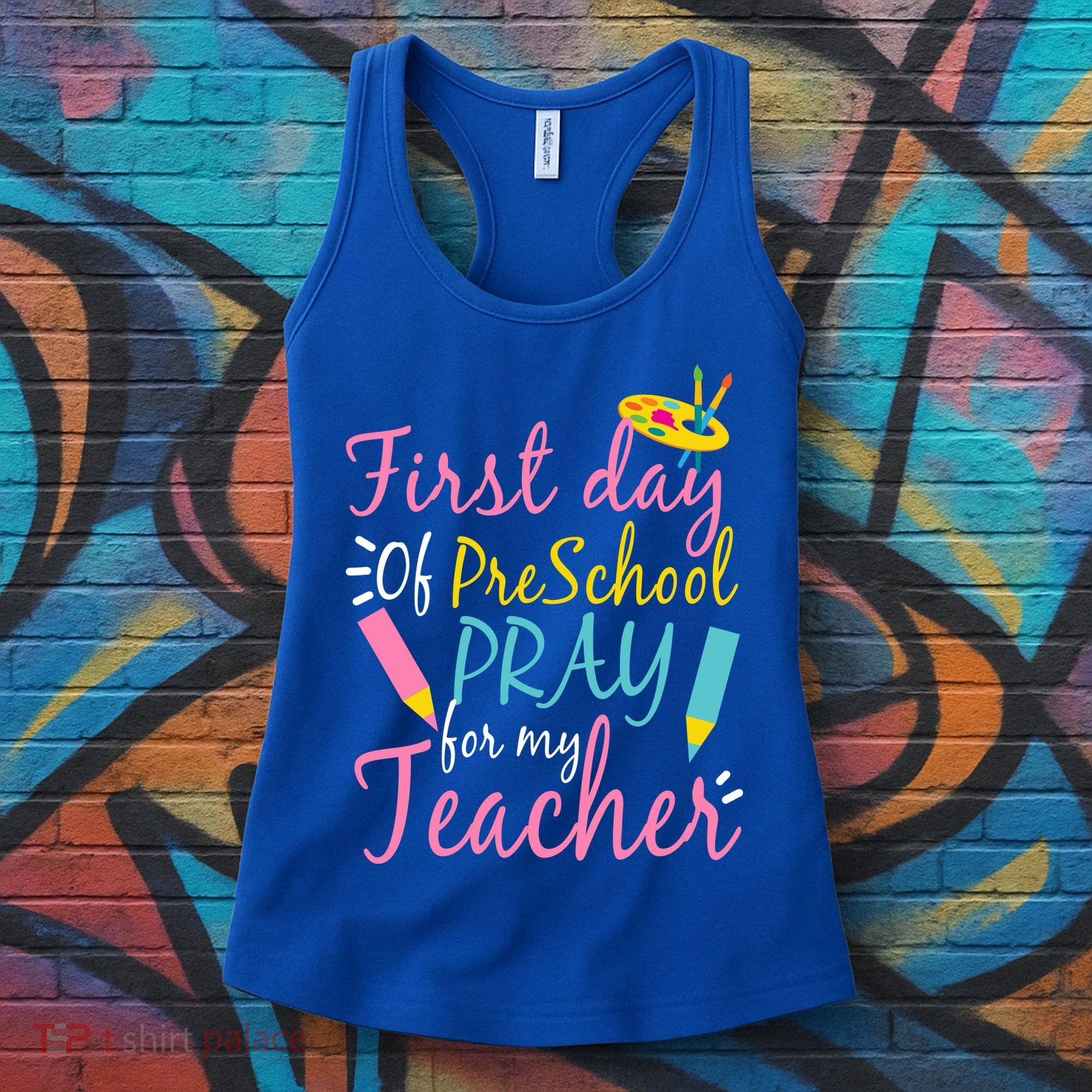 Preschool Pre K Pray For My Teacher Funny Women's Tank Top