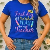 Preschool Pre K Pray For My Teacher Funny Women's T-Shirt thumb 2