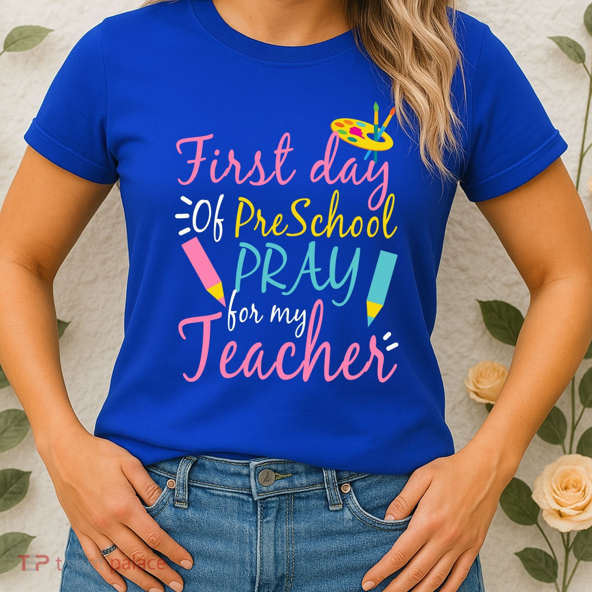 Preschool Pre K Pray For My Teacher Funny Women's T-Shirt