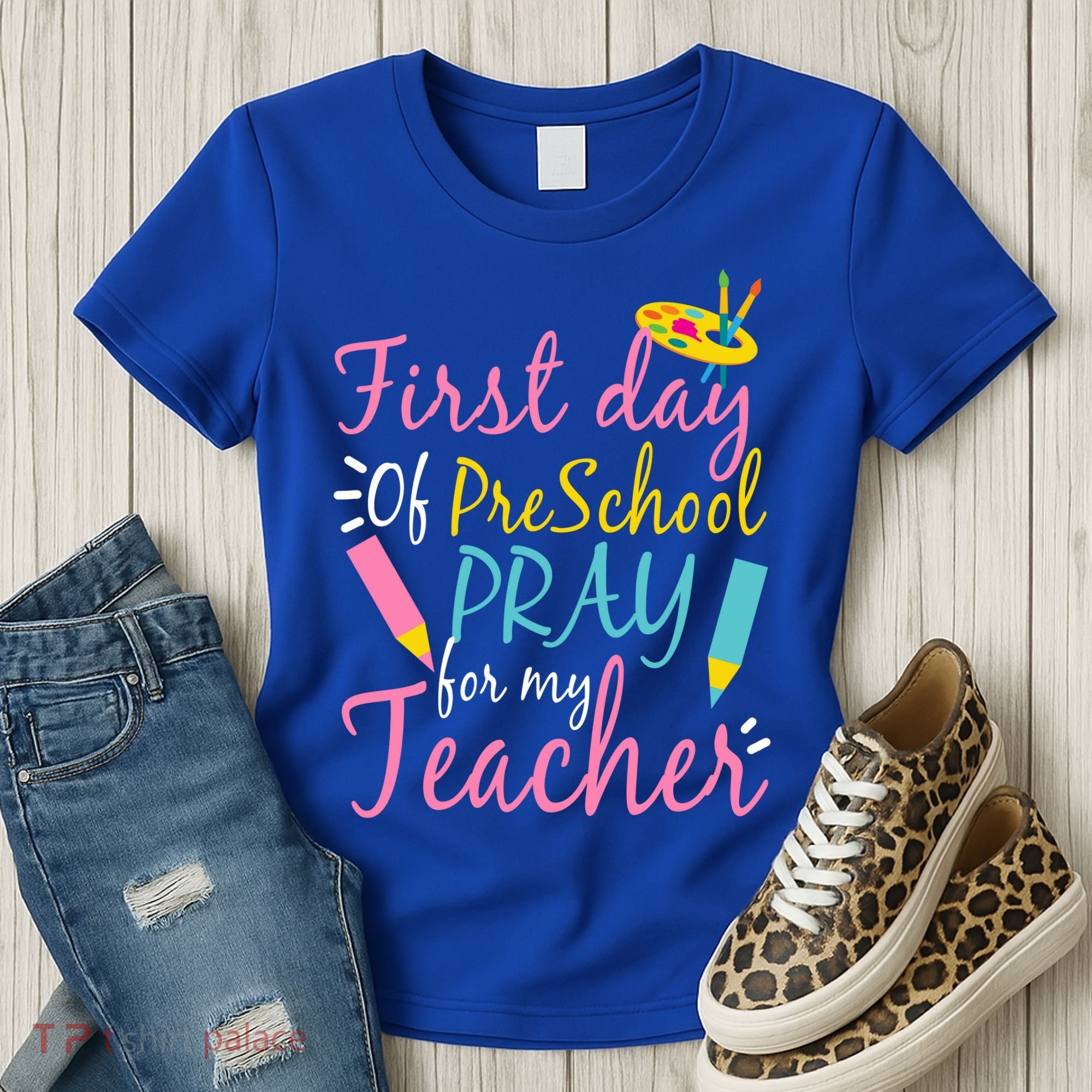 Preschool Pre K Pray For My Teacher Funny Women's T-Shirt