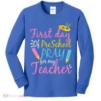 Preschool Pre K Pray For My Teacher Funny Kids Long Sleeve Shirt thumb 0
