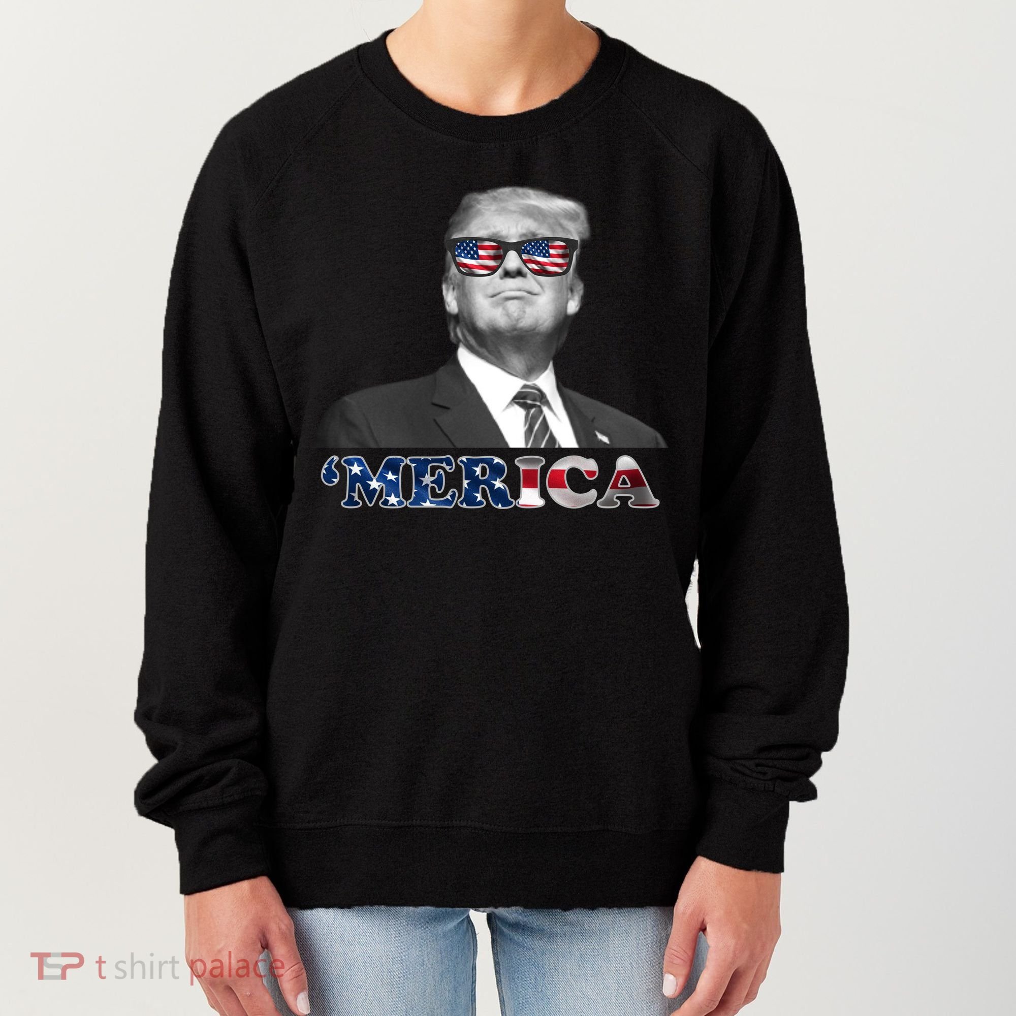 President Donald Trump Merica Patriotic USA Flag Women's Sweatshirt
