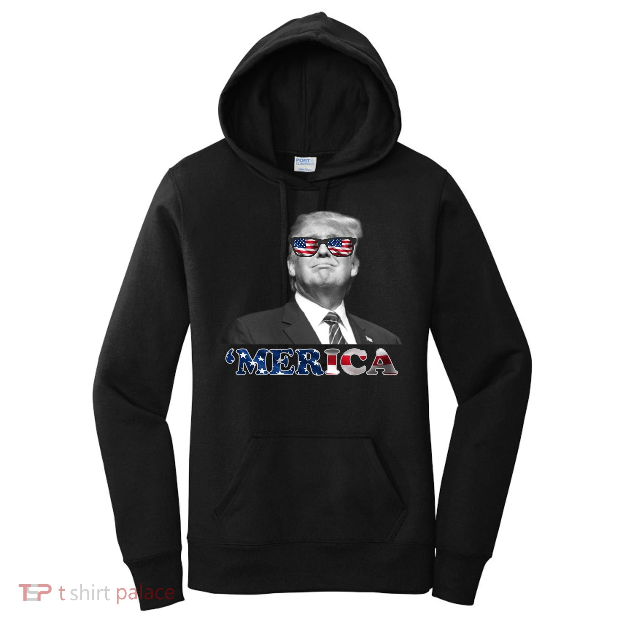 President Donald Trump Merica Patriotic USA Flag Women's Hoodie