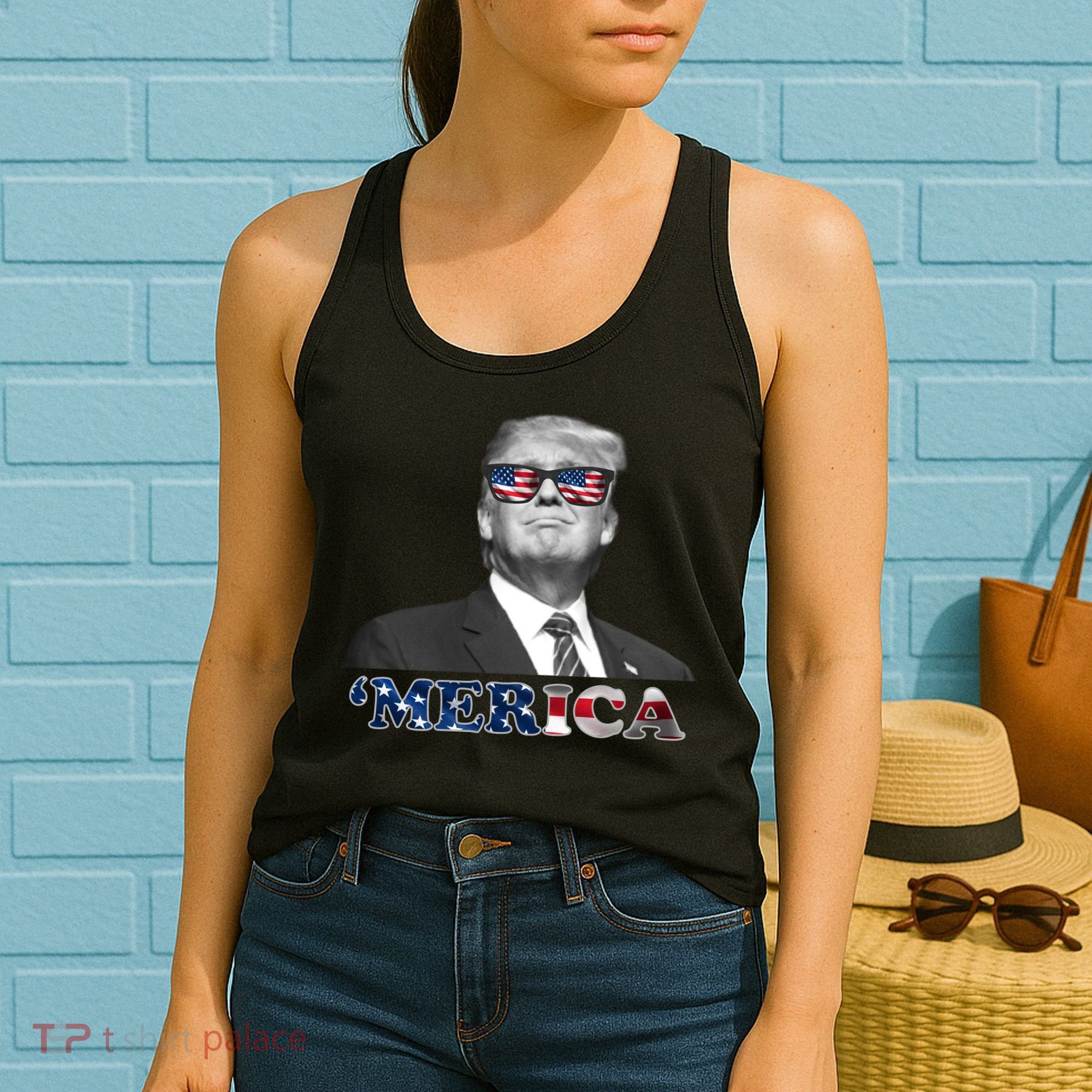 President Donald Trump Merica Patriotic USA Flag Women's Tank Top
