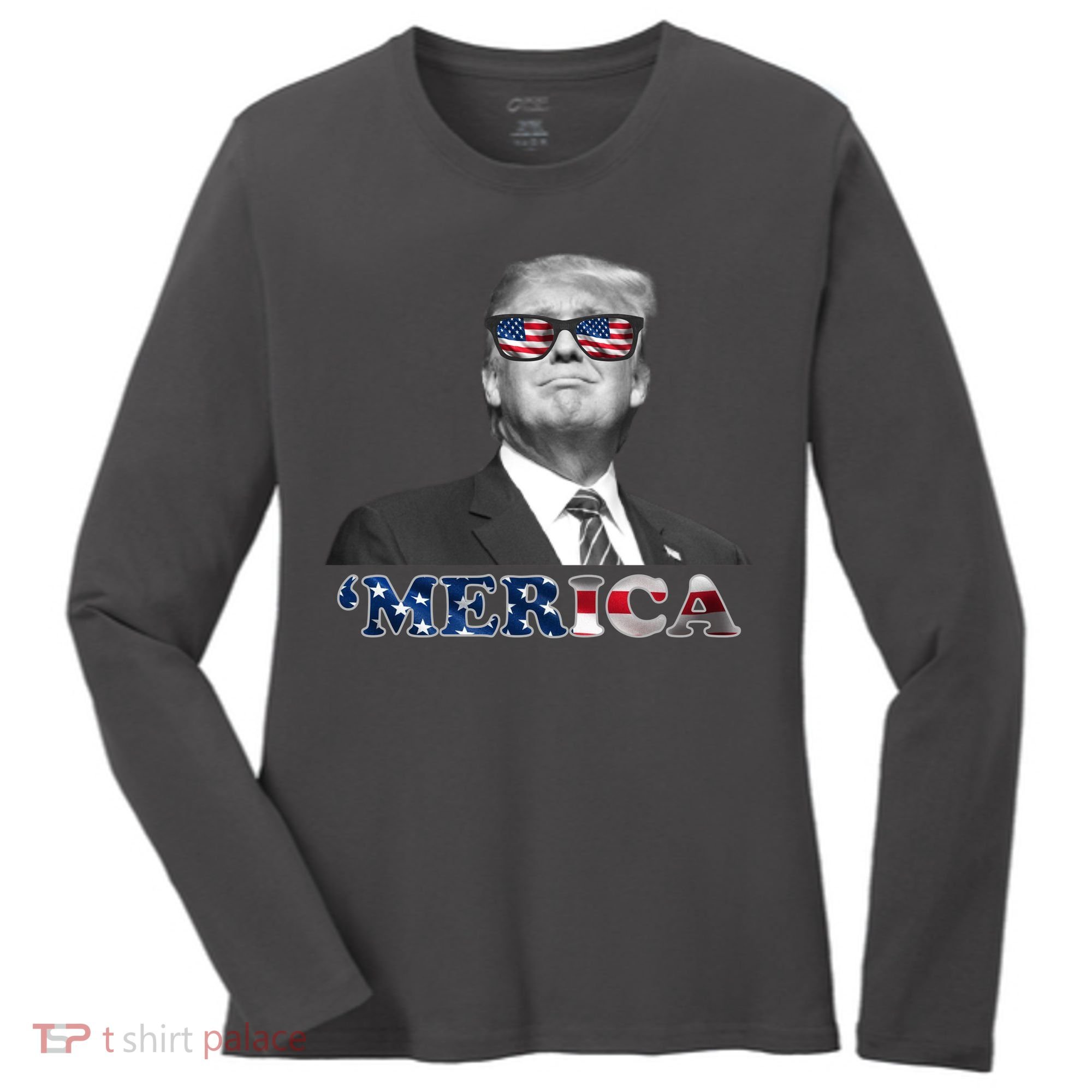 President Donald Trump Merica Patriotic USA Flag Women's Long Sleeve Shirt