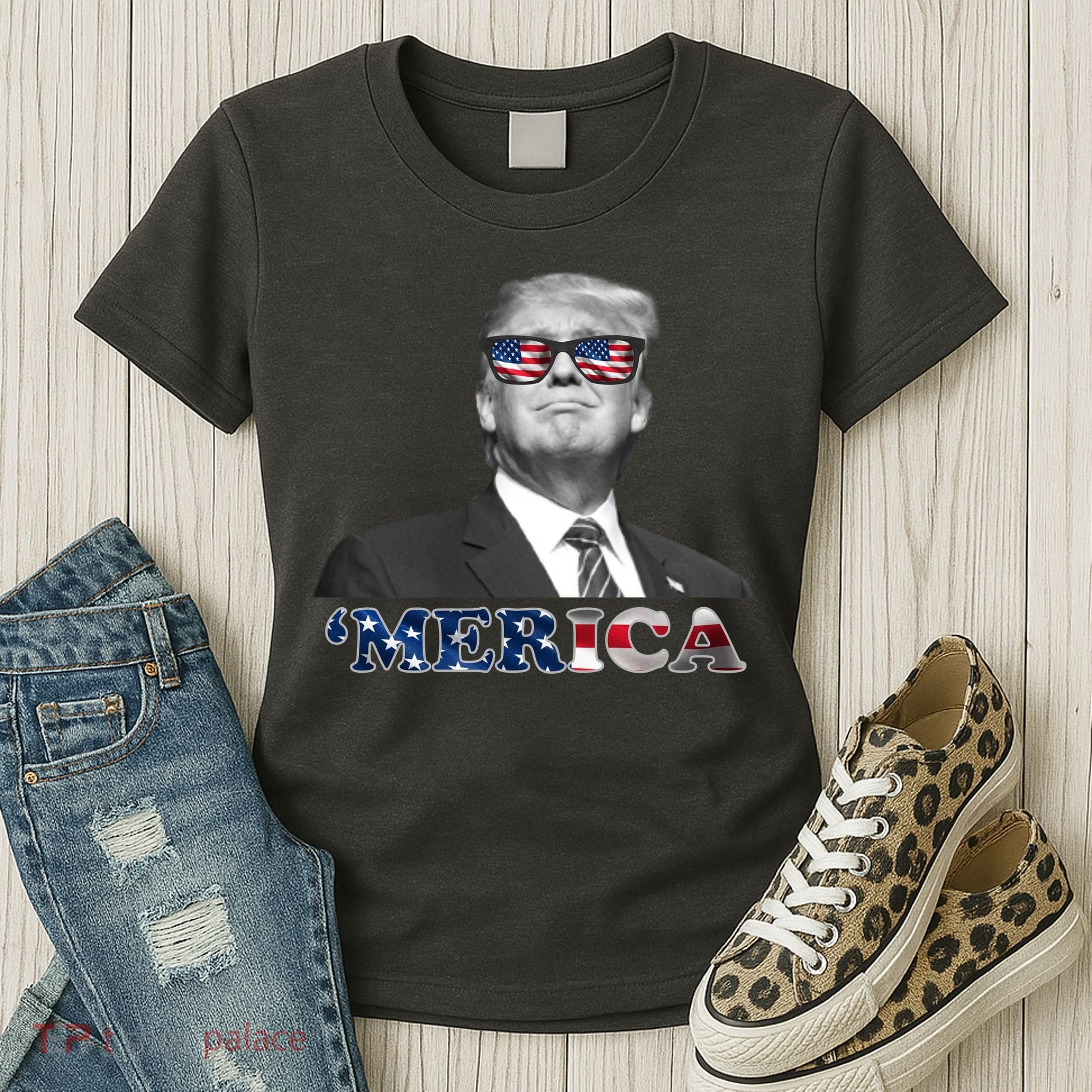 President Donald Trump Merica Patriotic USA Flag Women's T-Shirt