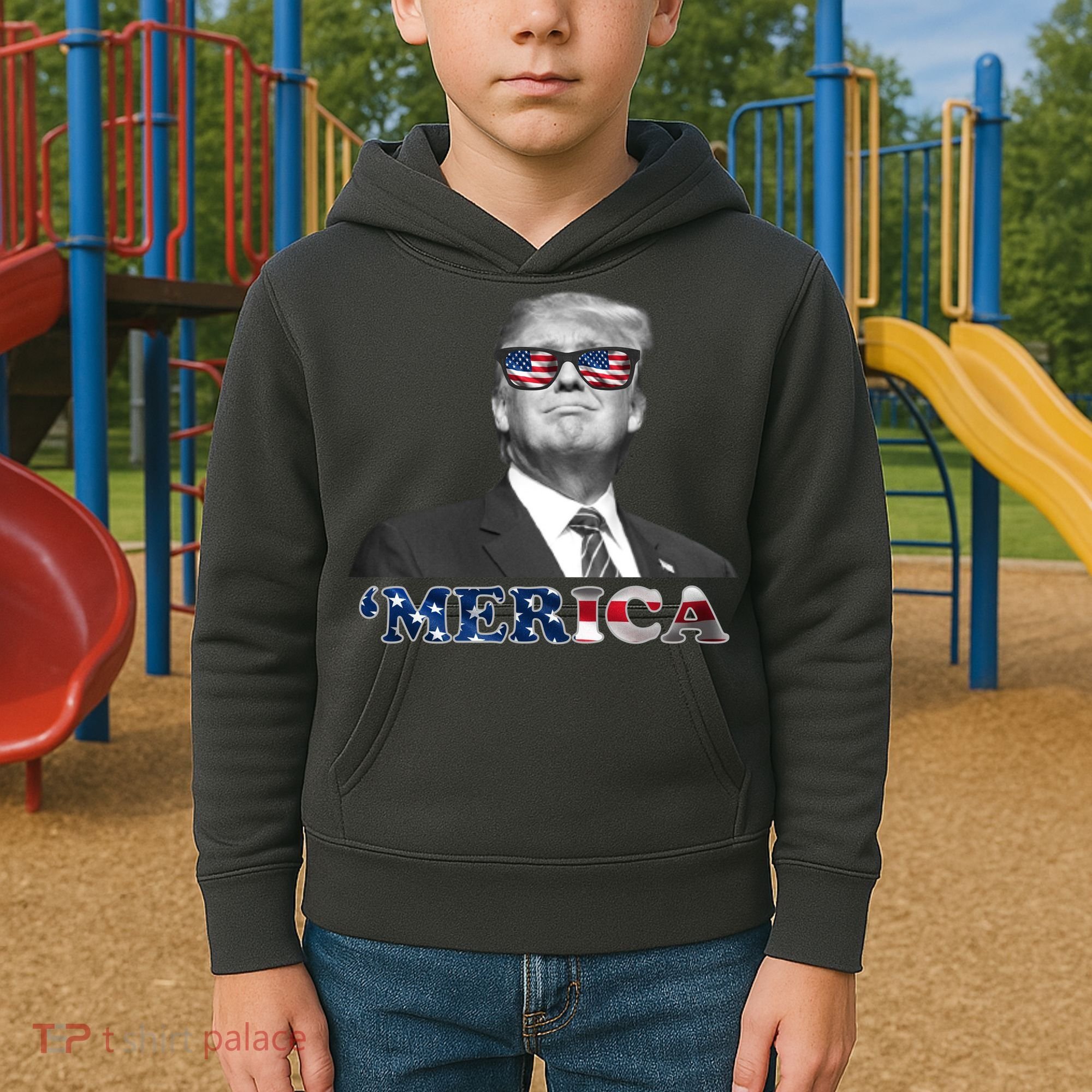 President Donald Trump Merica Patriotic USA Flag Kids Hoodie