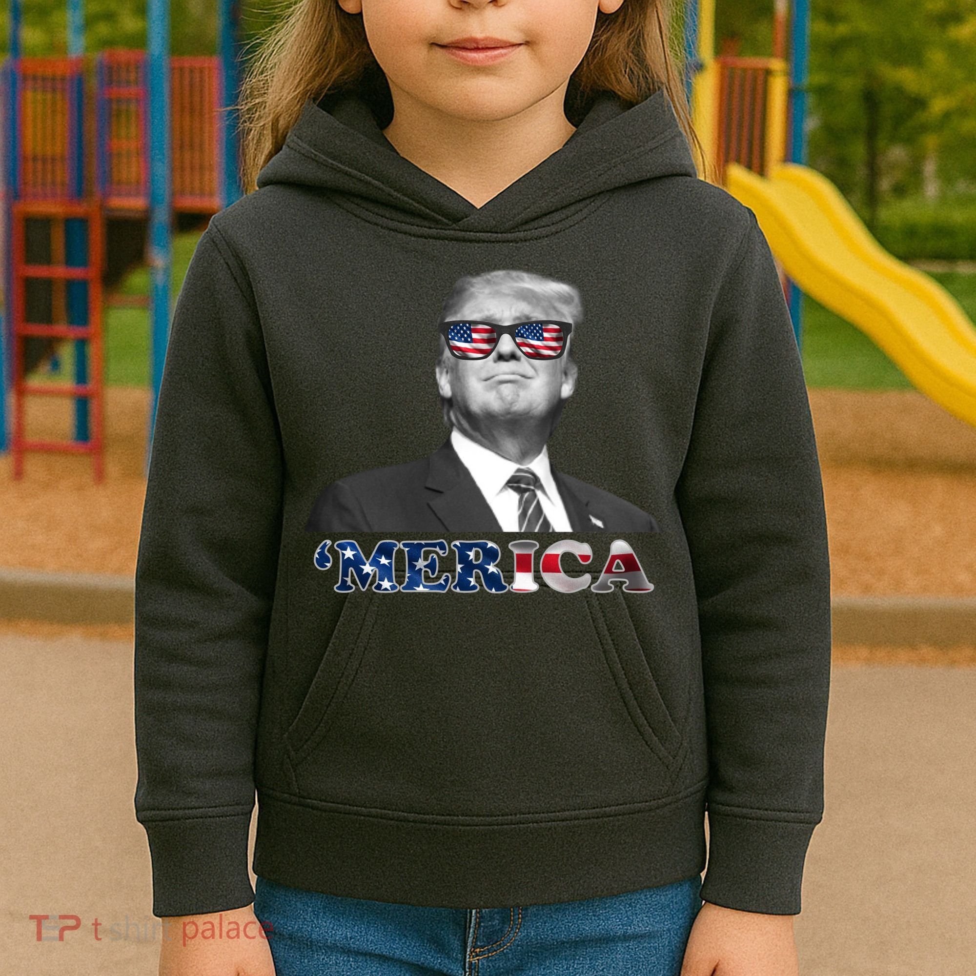 President Donald Trump Merica Patriotic USA Flag Kids Hoodie