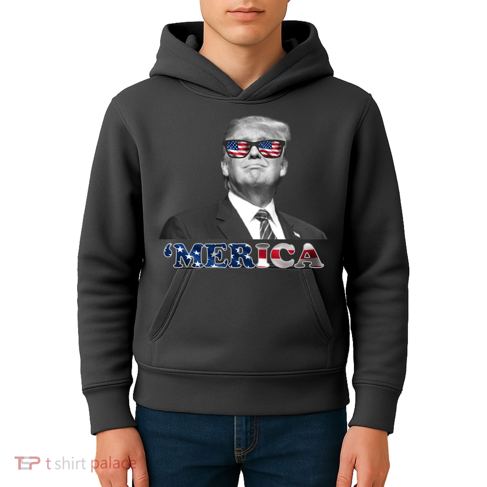 President Donald Trump Merica Patriotic USA Flag Kids Hoodie