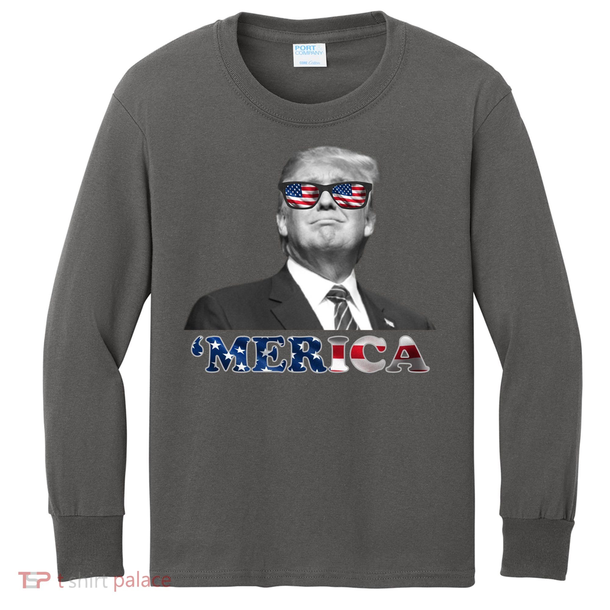 President Donald Trump Merica Patriotic USA Flag Kids Long Sleeve Shirt
