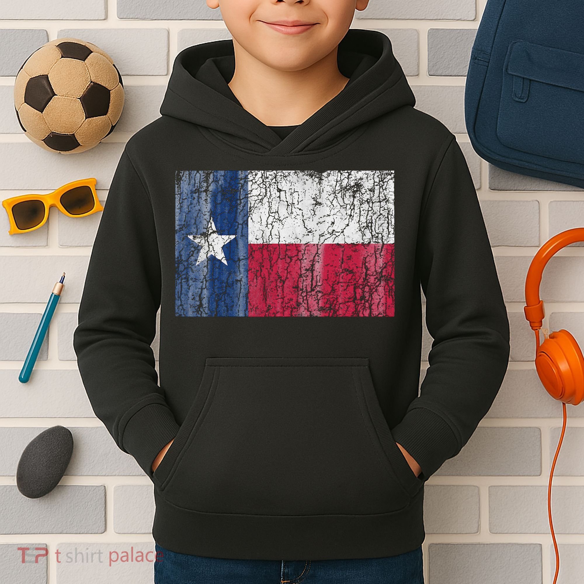 Patriotic Retro Flag Of Texas Kids Hoodie