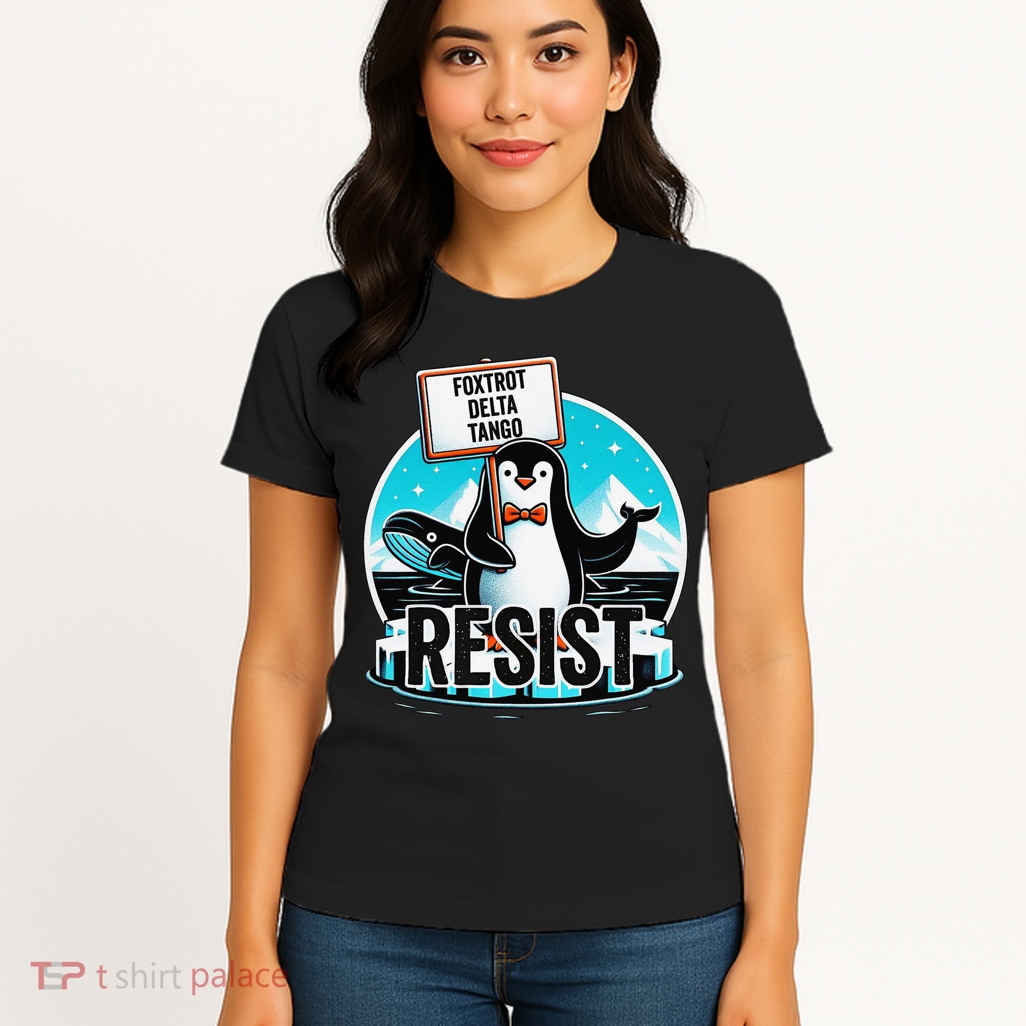 Penguin Resist Funny Foxtrots Deltas Tangos Women's T-Shirt