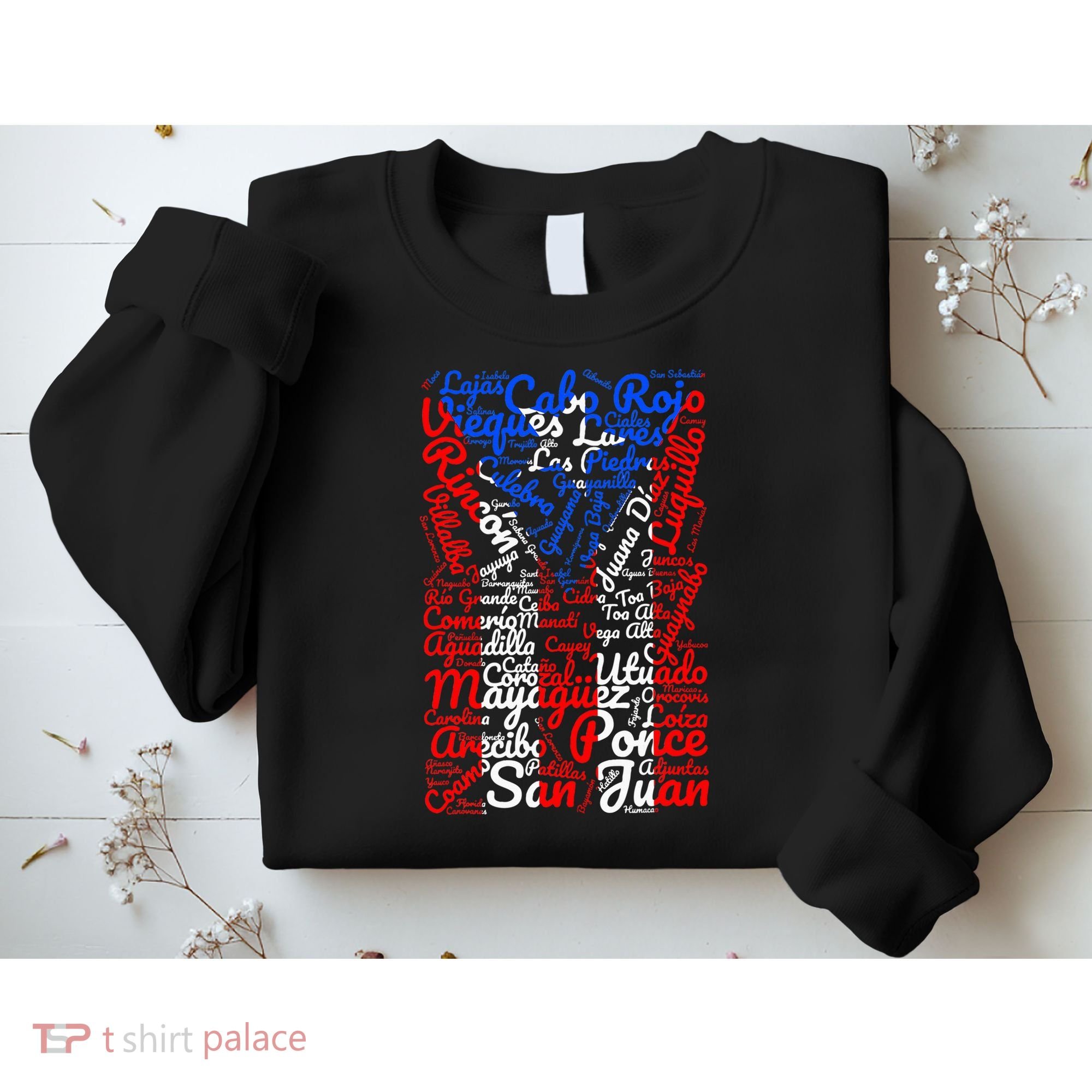 Puerto Rican Flag Towns n Cities Of Puerto Rico Sweatshirt