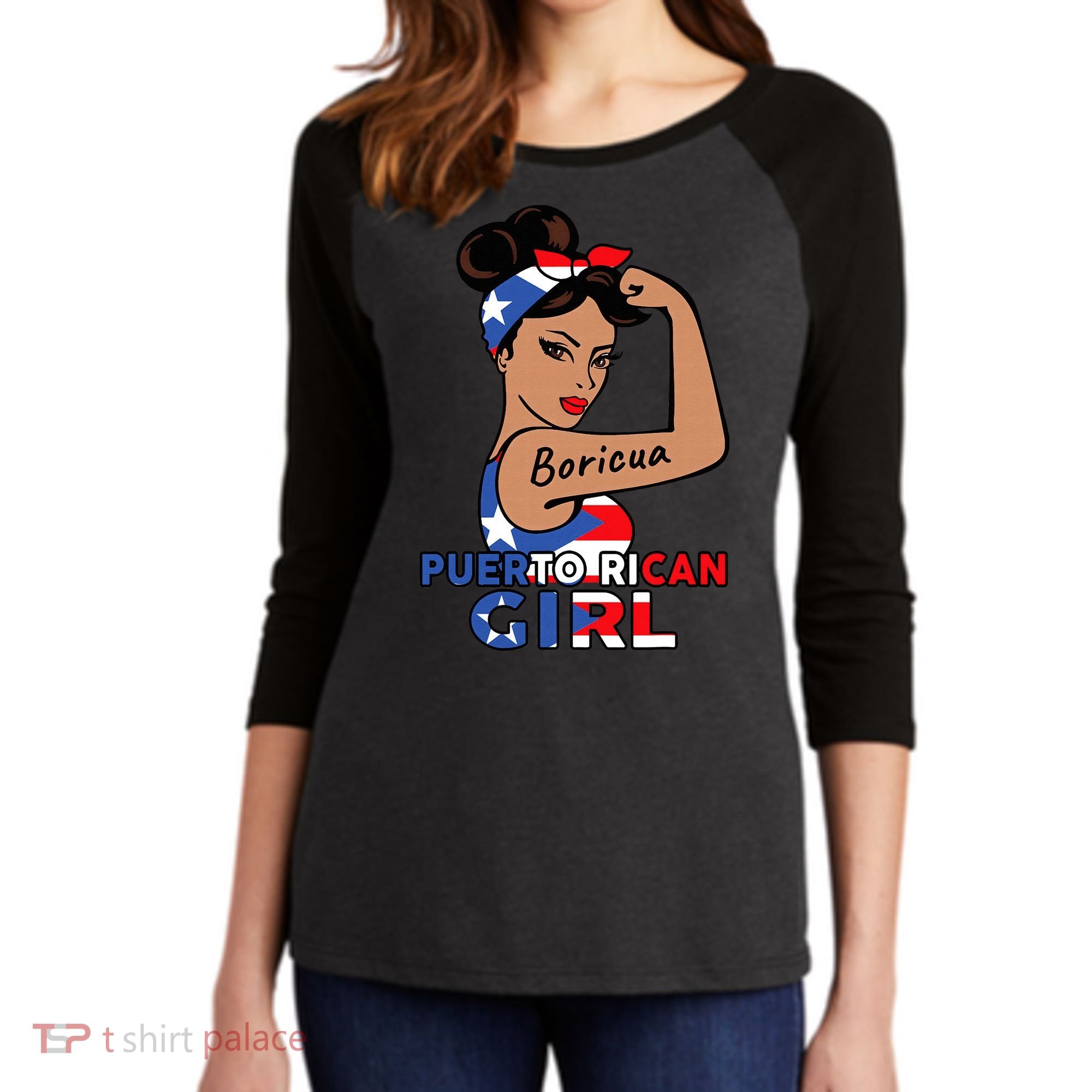 Puerto Rico Flag  Puerto Rican Boricua Women's Tri-Blend 3/4-Sleeve Raglan Shirt