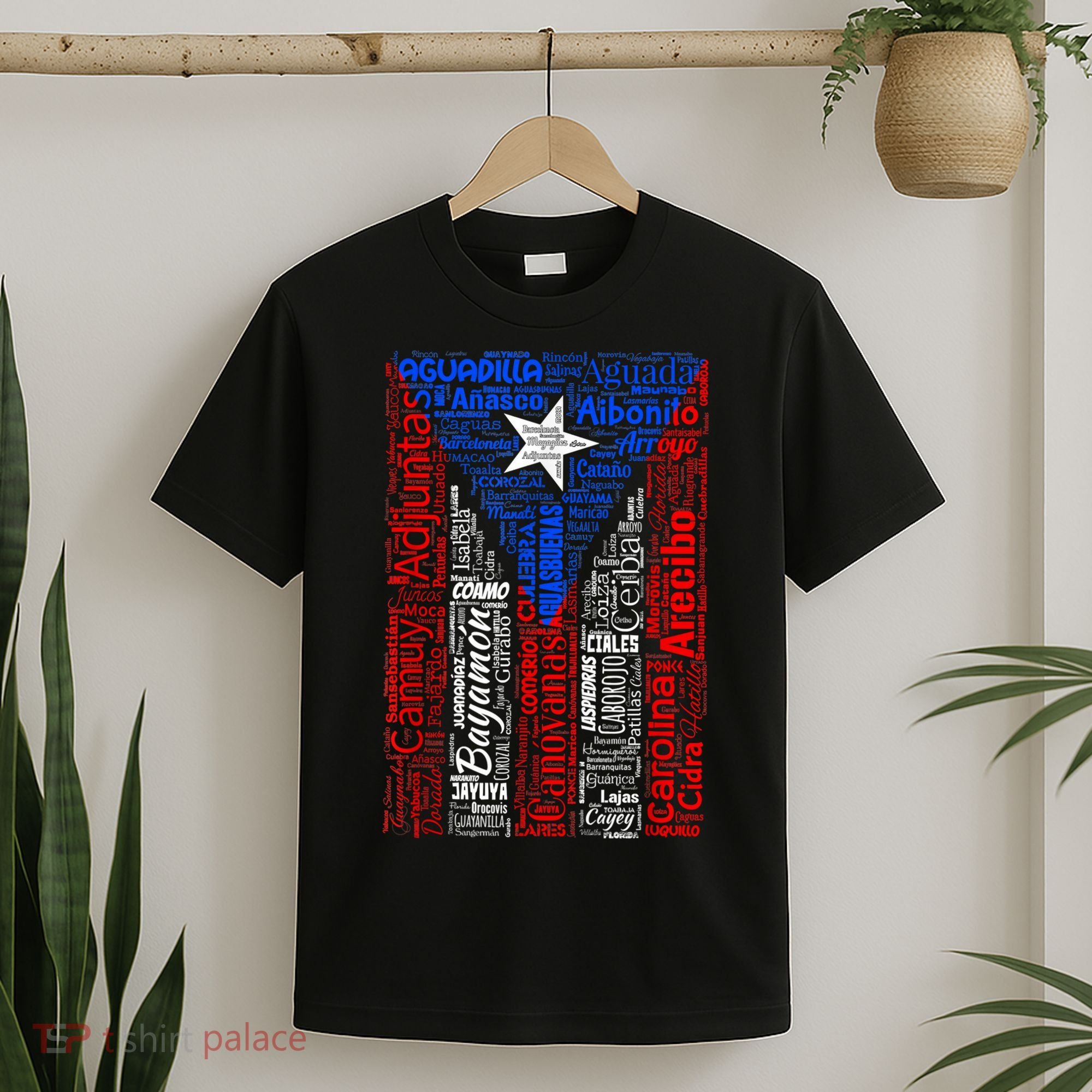 Puerto Rican Flag With Towns And Cities Of Puerto Rico T-Shirt