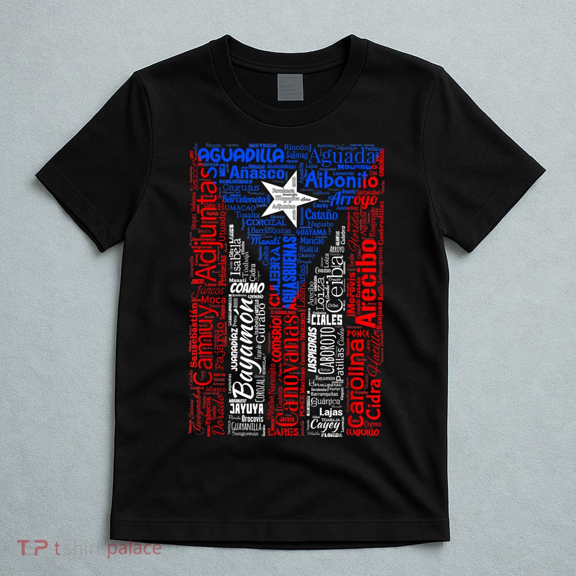Puerto Rican Flag With Towns And Cities Of Puerto Rico T-Shirt