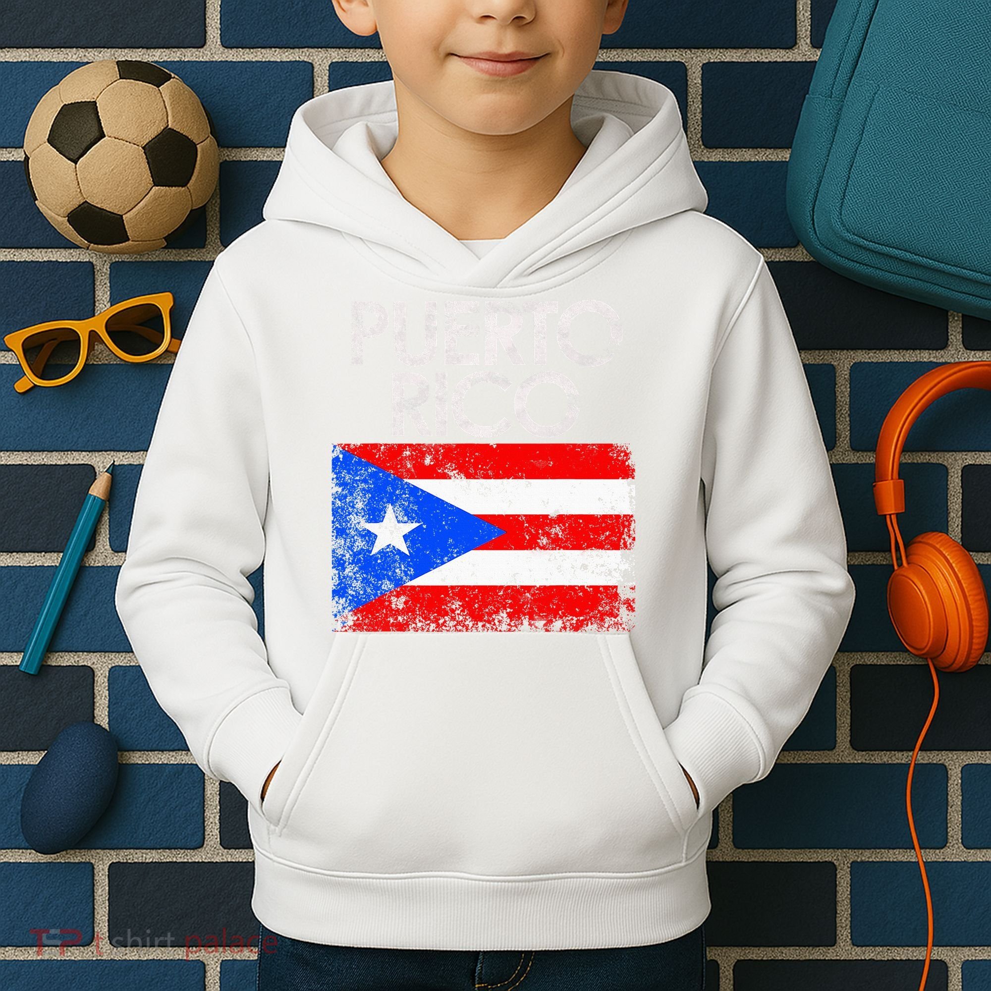 Puerto Rico Flag Pride Souvenir Retro Island Gift Kids Hoodie
