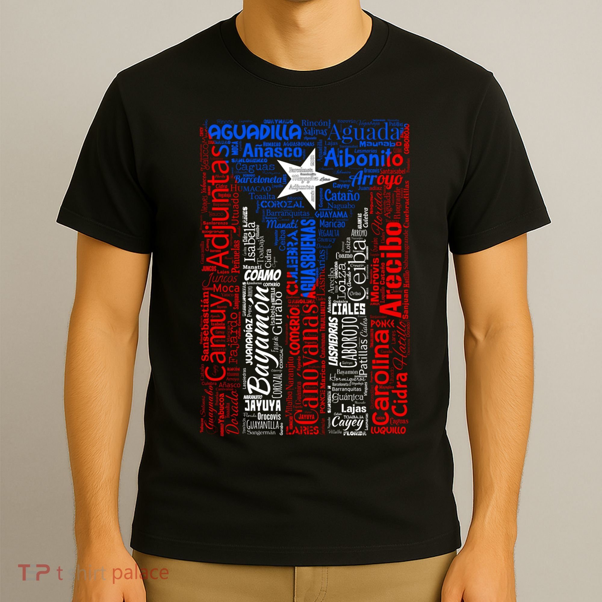 Puerto Rican Flag With Towns And Cities Of Puerto Rico T-Shirt