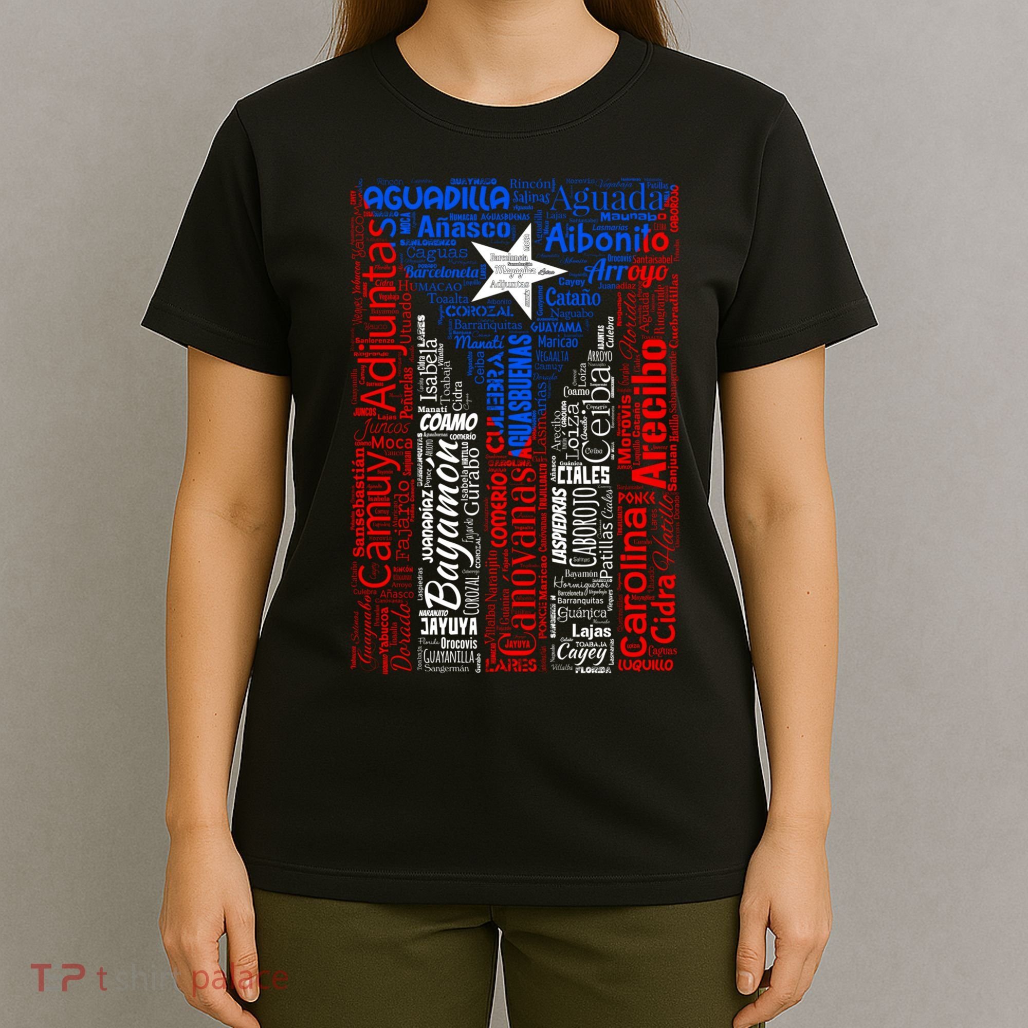 Puerto Rican Flag With Towns And Cities Of Puerto Rico T-Shirt