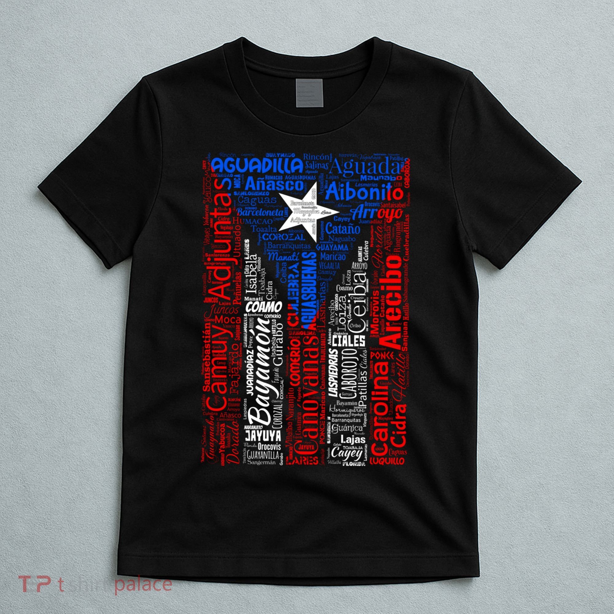 Puerto Rican Flag With Towns And Cities Of Puerto Rico T-Shirt