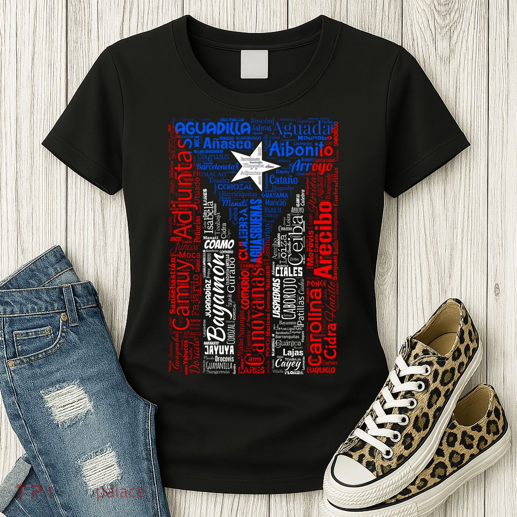 Puerto Rican Flag With Towns And Cities Of Puerto Rico Women's T-Shirt