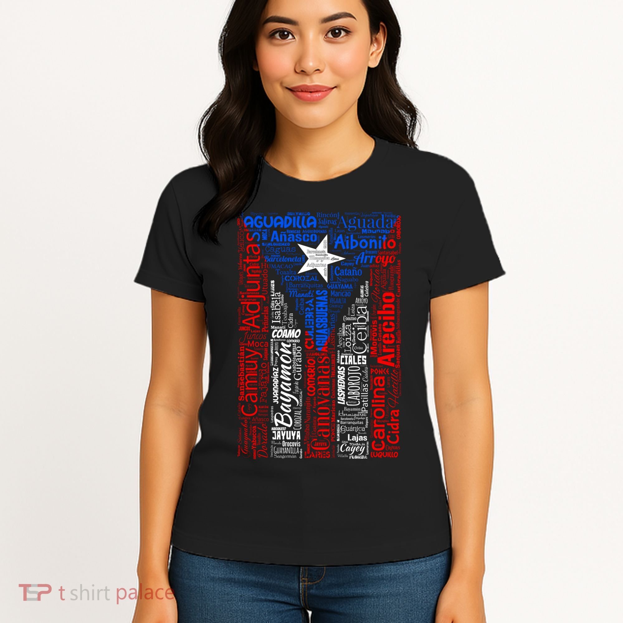 Puerto Rican Flag With Towns And Cities Of Puerto Rico Women's T-Shirt