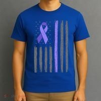 Purple Ribbon Flag Testicular Cancer Awareness Gift T-Shirt thumb 3