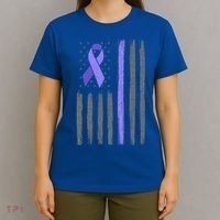 Purple Ribbon Flag Testicular Cancer Awareness Gift T-Shirt thumb 4