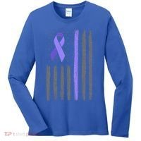 Purple Ribbon Flag Testicular Cancer Awareness Gift Women's Long Sleeve Shirt thumb 0