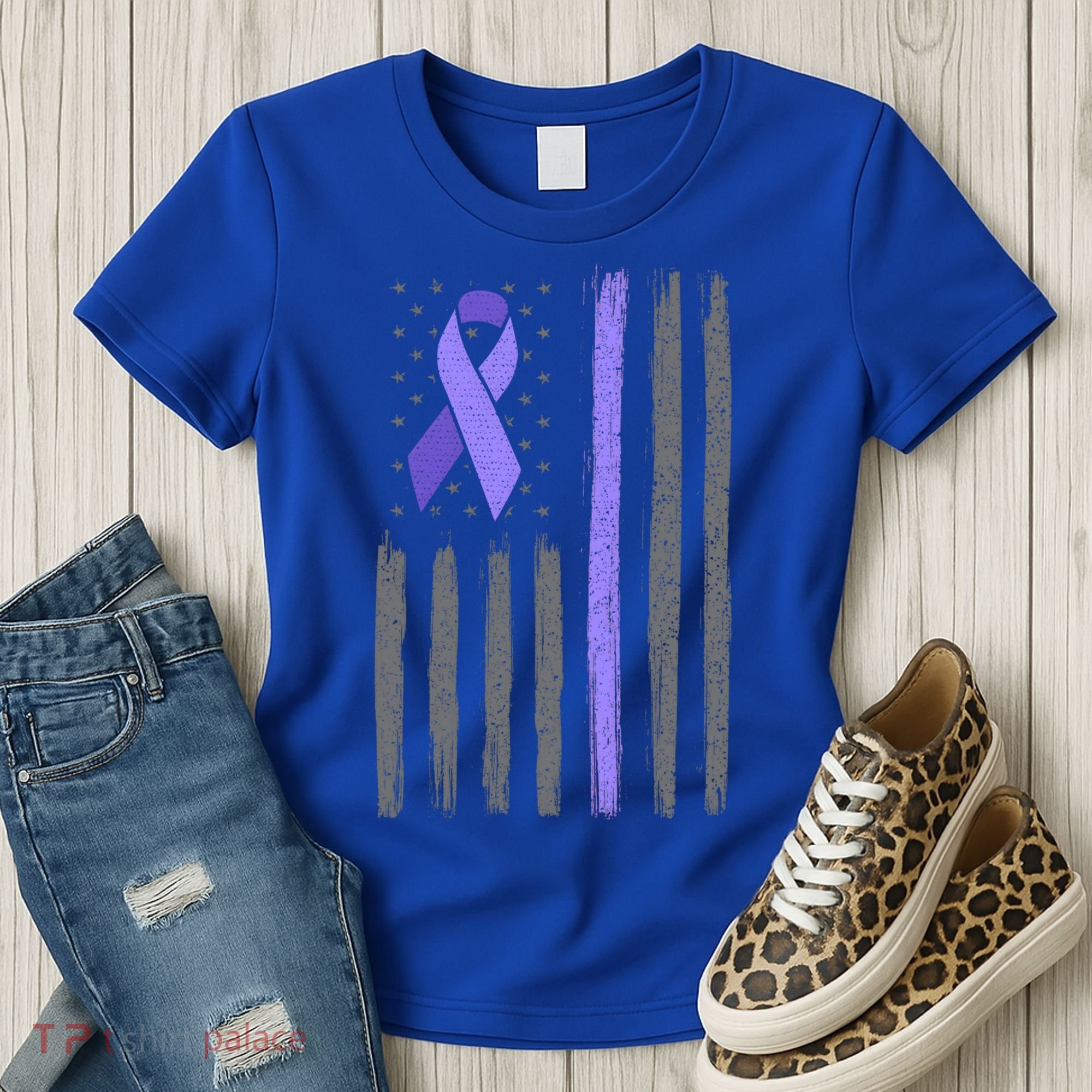 Purple Ribbon Flag Testicular Cancer Awareness Gift Women's T-Shirt